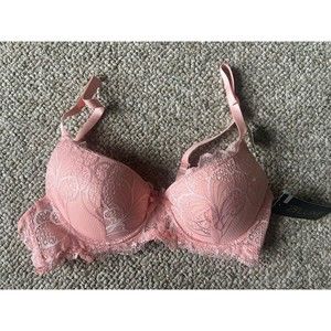 B Luxe Bra Size 36C Push Up Pink Peach Lace Overlay Adjustable Strap NWT